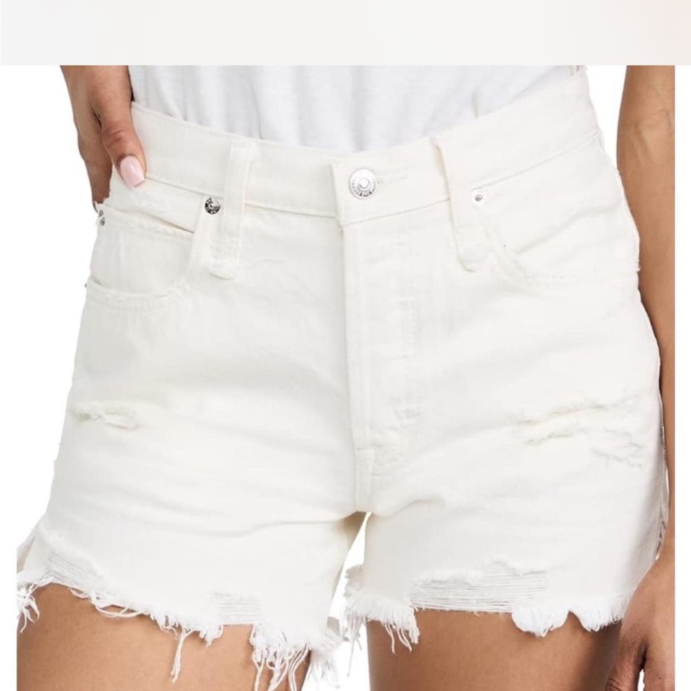 We The Free Cream Distressed Jean Shorts